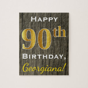 Puzzle Faux Wood, Faux Gold 90e anniversaire + Nom person