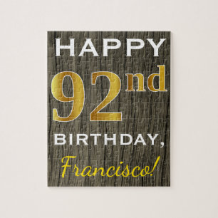 Puzzle Faux Wood, Faux Gold 92e anniversaire + Nom person