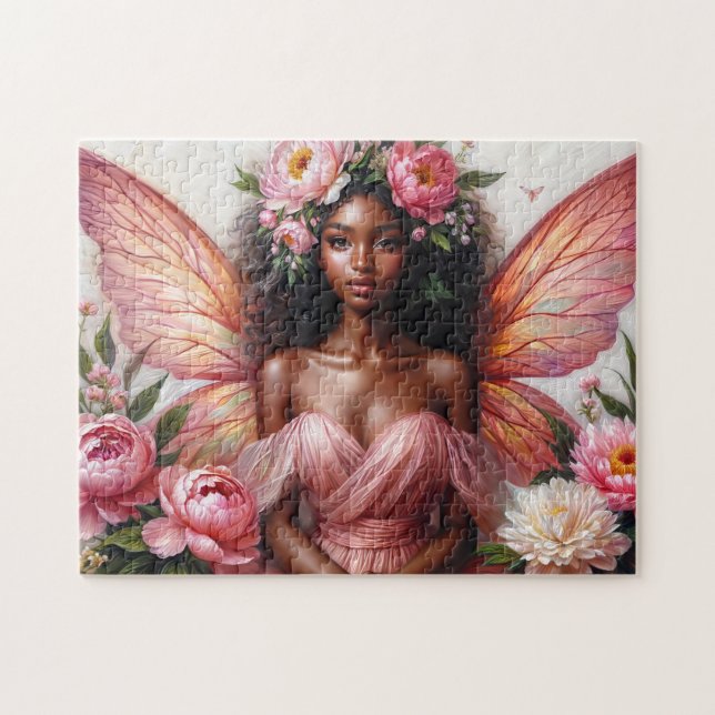 Puzzle Fée À Peau Noire Avec Ailes Roses Art (Horizontal)