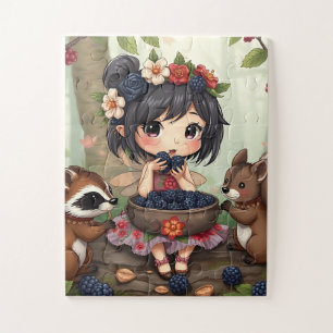 Puzzle Fée Chibi mangeant des mûres avec des amis de la f