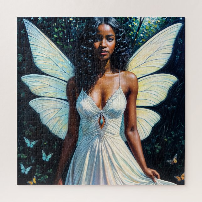 Puzzle Fée De Femme Noire En Peinture Robe Blanche (Vertical)