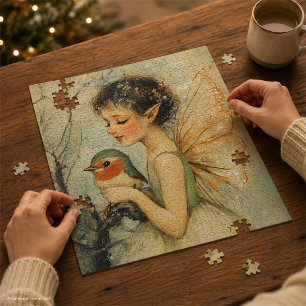 Puzzle Fée de Noël fantaisiste vintage avec rouge-gorge