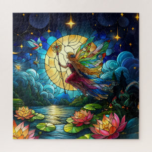 Puzzle Fée de vol au clair de lune en verre coloré 