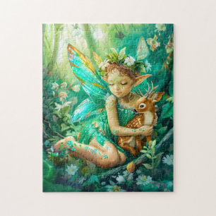 Puzzle Fée des bois et faon curieux