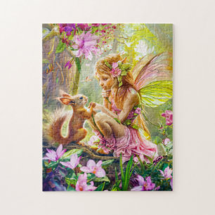 Puzzle Fée des fleurs et écureuil joueur