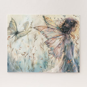 Puzzle Fée en Floral Pastel Meadow Avec Papillon