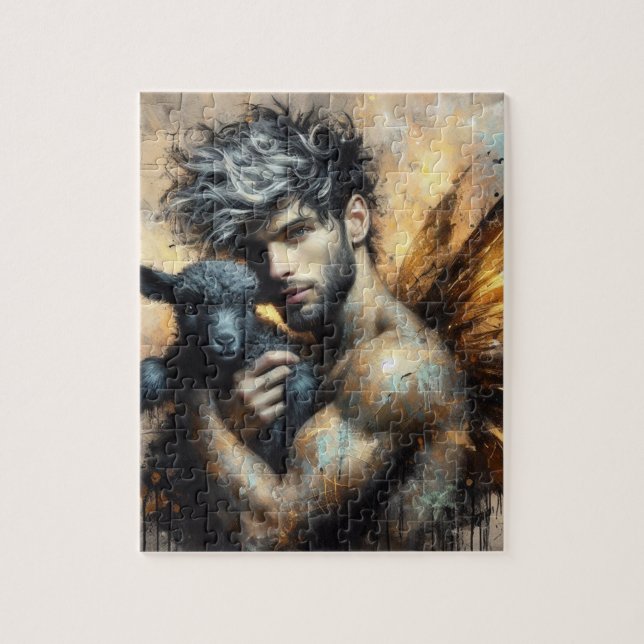 Puzzle Fée mâle avec agneau noir (Vertical)