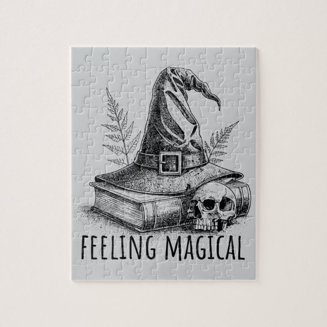 Puzzle Feeling Magical Witches Spell Book and Skull (Vertical)