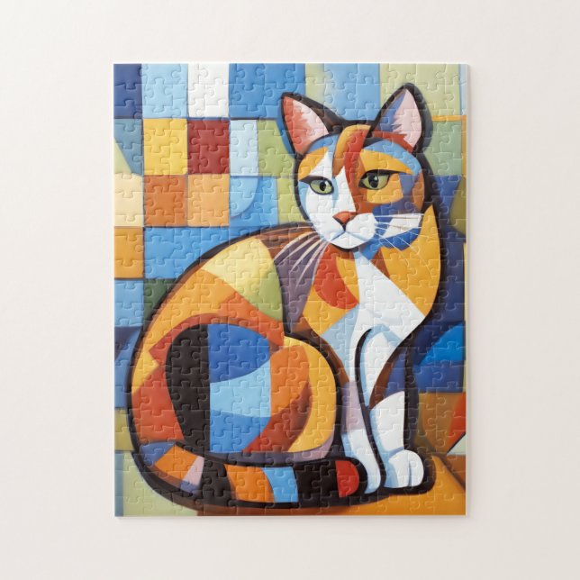 Puzzle Feline Abstraite Beauté Calico Cat Cubist (Vertical)