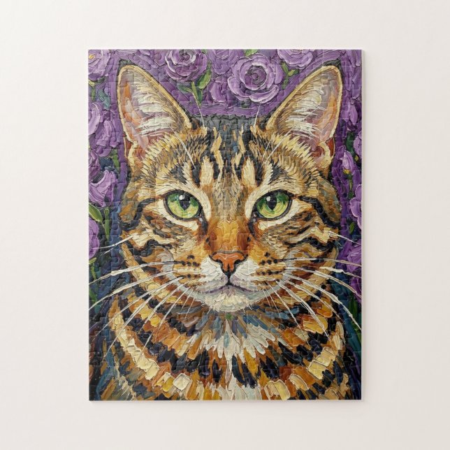 Puzzle Feline & Floral | Cute Artistic Cat  (Vertical)