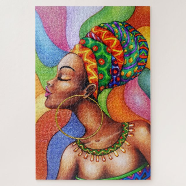 Puzzle Femme africaine avec cire tissu traditionnel (Vertical)