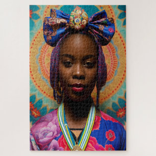 Puzzle Femme africaine avec grand arc et médaillon