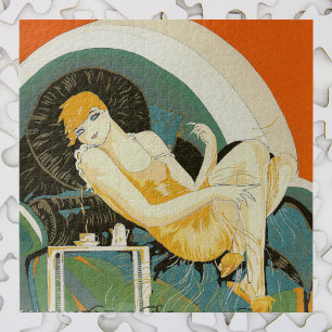 Puzzle Femme Art Déco vintage sur canapé, Chompre