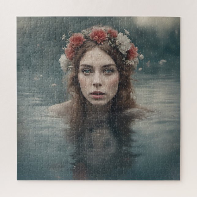 Puzzle Femme aux fleurs sur la tête flottant dans un étan (Vertical)