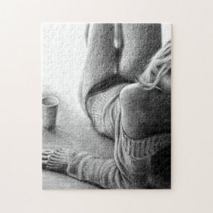 Puzzle Femme avec café matin Crayon dessin art