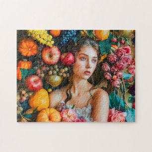 Puzzle Femme avec des raisins et une composition florale