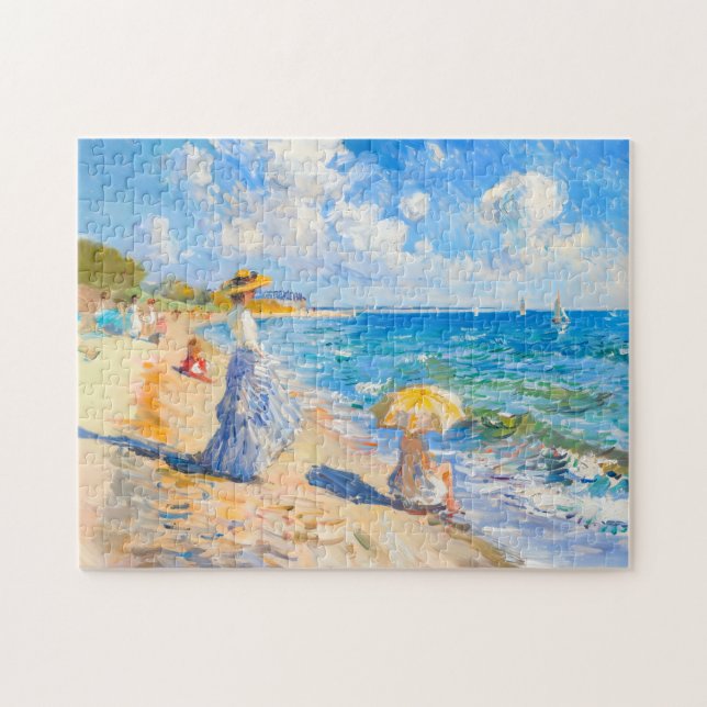 Puzzle Femme avec parasol à l'impressionnisme de plage (Horizontal)