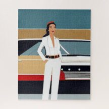 Femme avec voiture rétro