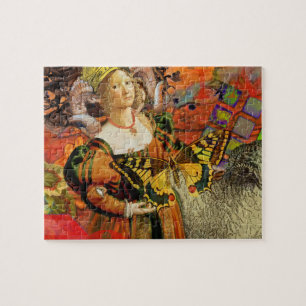 Puzzle Femme Bélier Orange : Collage d'art antique gothiq