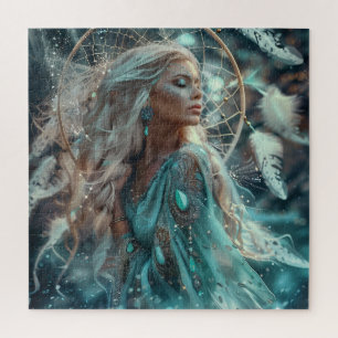 Puzzle Femme blonde avec attrapeuse de rêve