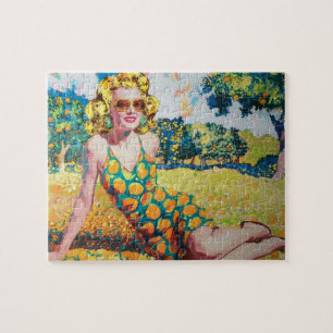 Puzzle Femme blonde dans une Orange Grove