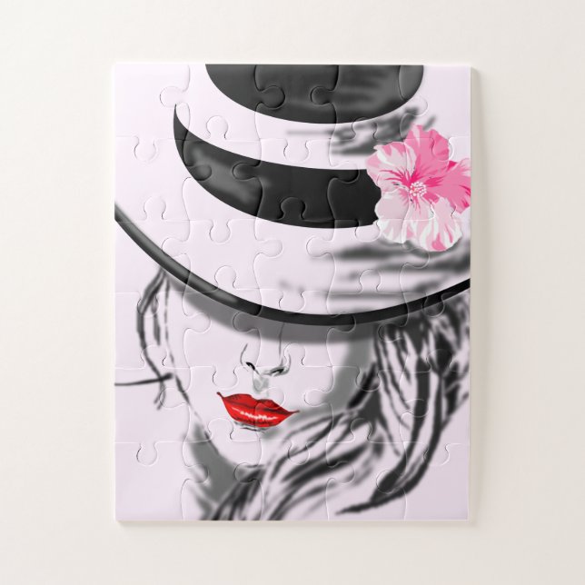 Puzzle Femme charmante avec casse-tête de chapeau (Vertical)