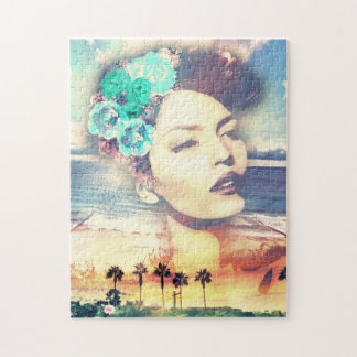 Puzzle Femme côtière d'été de paumes de la Californie de