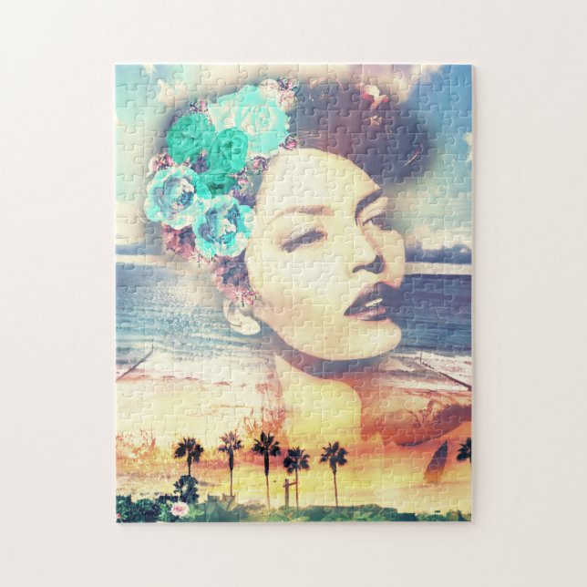 Puzzle Femme côtière d'été de paumes de la Californie de (Vertical)
