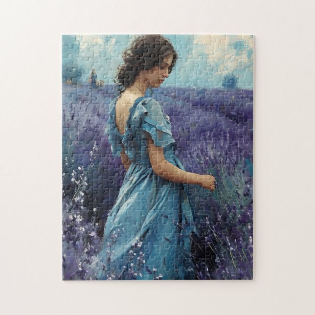 Puzzle Femme dans le champ lavande Vintage (Vertical)