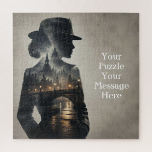 Puzzle Femme dans le paysage de Londres à l'horizon