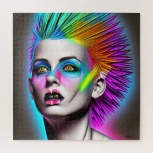 Puzzle Femme dystopique avec Mohawk arc-en-ciel Ai Art