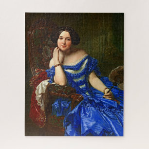 Puzzle Femme élégante vintage en robe bleu-vert