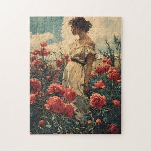 Puzzle Femme et pivoines Vintage