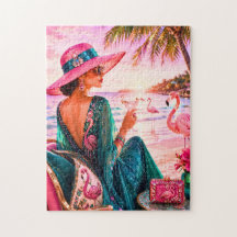 Femme Glam Chic sur une Plage Tropicale Thème Flam