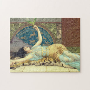 Puzzle Femme magnifique en bleu avec un oiseau vert