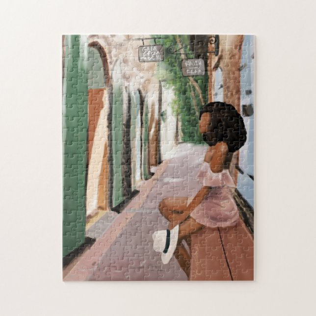 Puzzle Femme noire avec Casquette sur un banc à l'USVI (Vertical)