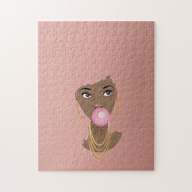 Puzzle Femme noire, Bubblegme rose, Rose (Vertical)