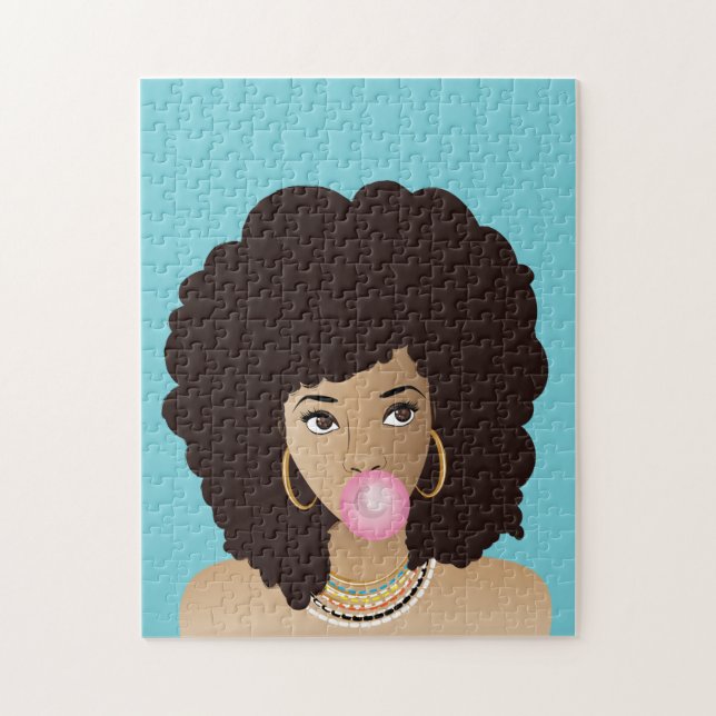 Puzzle Femme noire, Bubblegum rose, Cheveux naturels, Ble (Vertical)