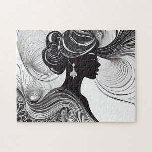 Puzzle Femme noire et blanche avec cheveux gonflants