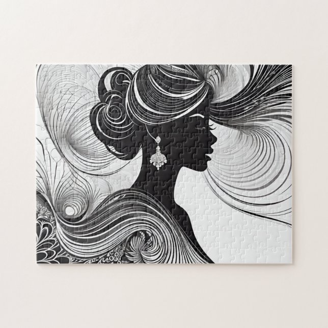 Puzzle Femme noire et blanche avec cheveux gonflants (Horizontal)