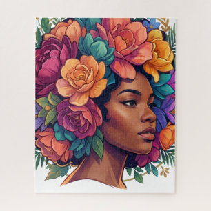 Puzzle Femme noire inspirante Bloom avec afro floral