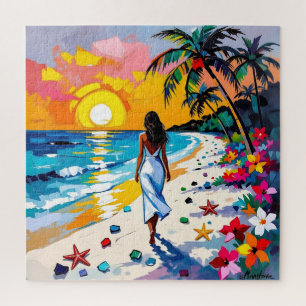 Puzzle Femme sur la scène de plage tropicale