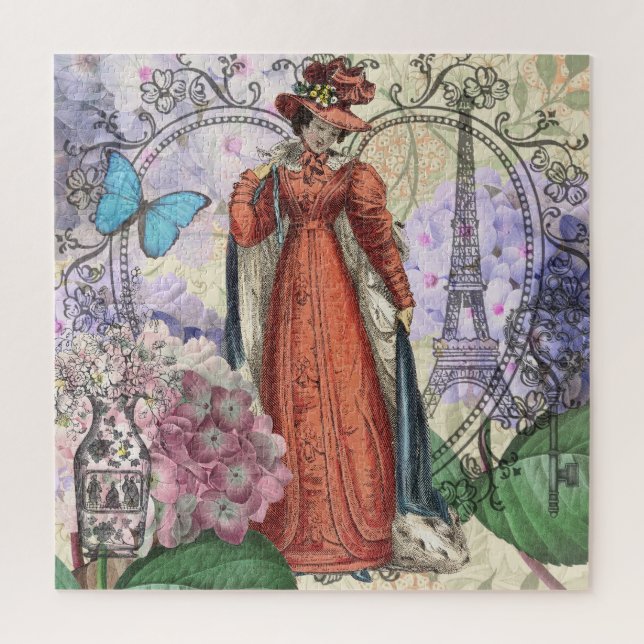 Puzzle Femme victorienne à la mode rouge colorée (Vertical)