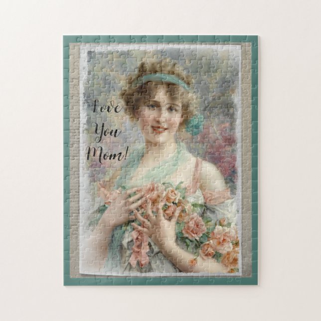 Puzzle Femme victorienne avec Rose sur Arrière - plan aqu (Vertical)