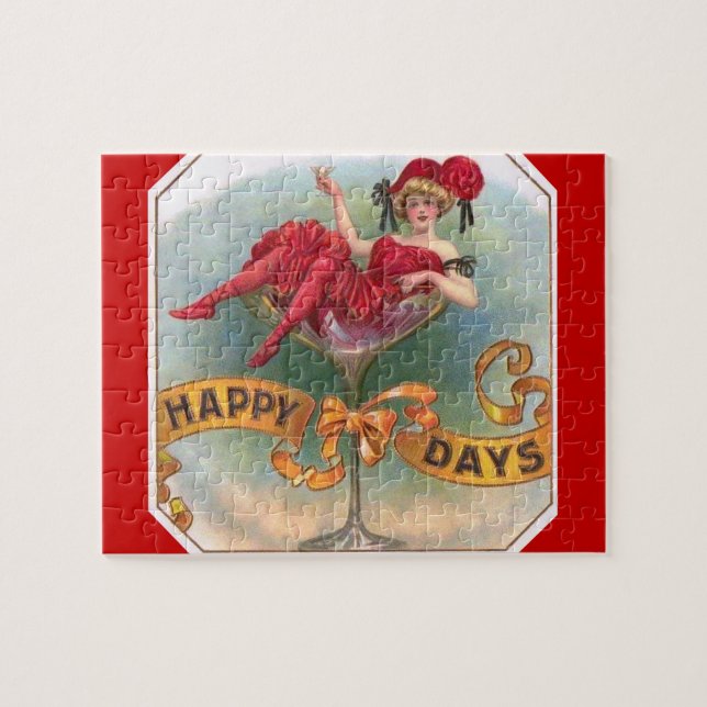 Puzzle Femme victorienne Champagne Rouge Happy (Horizontal)