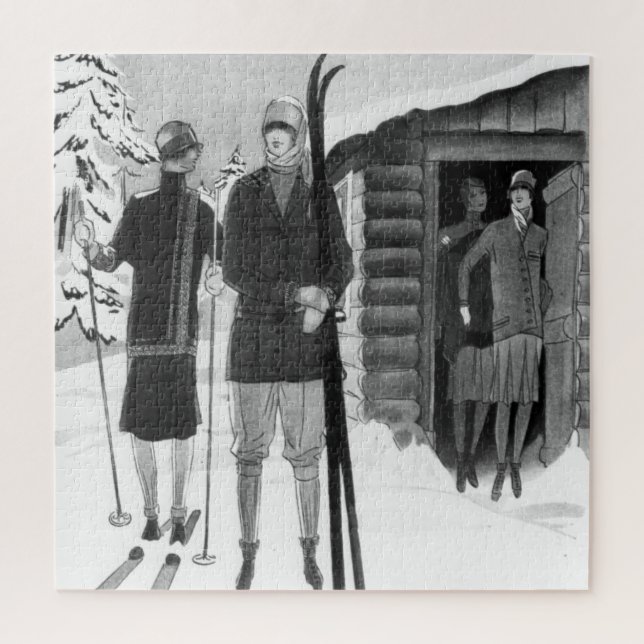 Puzzle Femmes à la mode des années 1920 en voyage de ski  (Vertical)