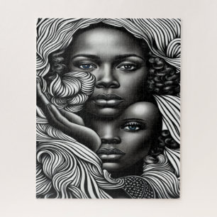 Puzzle Femmes afro-américaines Abstraites noires et blanc