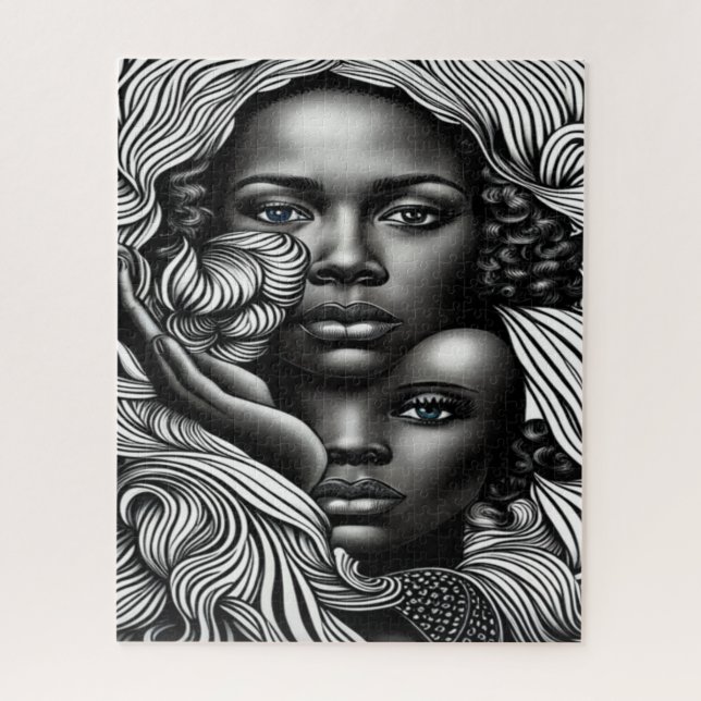 Puzzle Femmes afro-américaines Abstraites noires et blanc (Vertical)