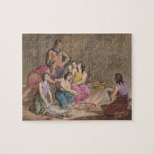 Puzzle Femmes aztèques faisant le pain de maïs, Mexique,