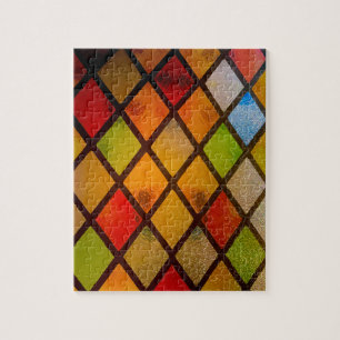 Puzzle Fenêtre en verre coloré motif diamant 